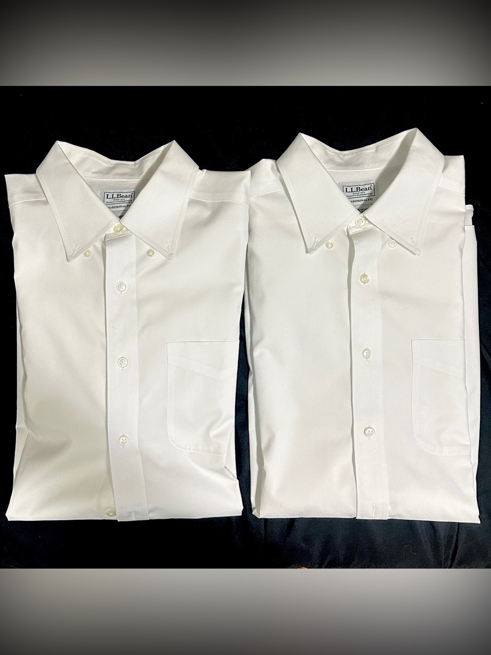 L.L. Bean Men’s White Button-Down Dress Shirts 2 Pack Bundle Long Sleeve